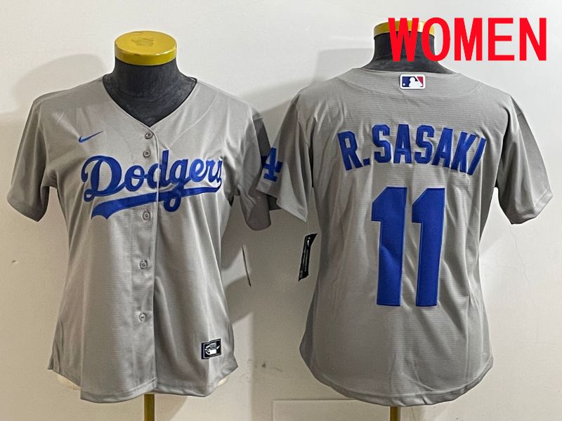 Women Los Angeles Dodgers #11 R.Sasaki Grey Game 2025 Nike MLB Jersey style 2->women mlb jersey->Women Jersey